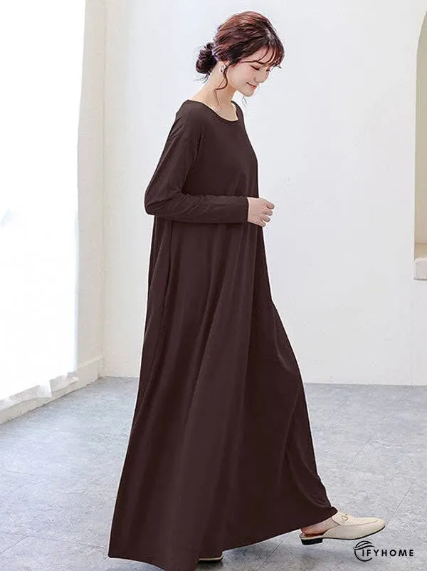 Simple 6 Colors Plus Size Loose Long Sleeve Casual Dress | IFYHOME