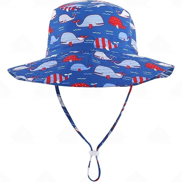Home Prefer UPF50+ Wide Brim Sun Hat Boys Girls Sun Protection Hat Zoo Beach Swim Safari Bucket Hat for Baby Toddler Kid Whale Blue