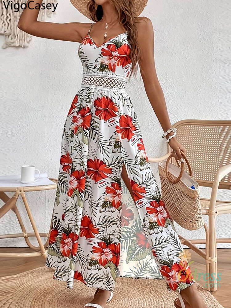 IO Dress VigoCasey 2025 Summer Female Print Casual Bodycon Dress Women Sexy Sleeveless Strap Long Dress Lace Patchwork Tight Club Dresses