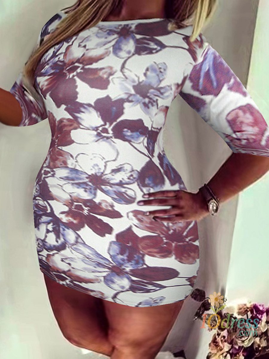 IO Dress 4XL 5XL LW Plus Size Inclined Neck Floral Print Bodycon Dress Spring Summer Skinny Mini Dresses New Daily Wrapped Skirt Dresses