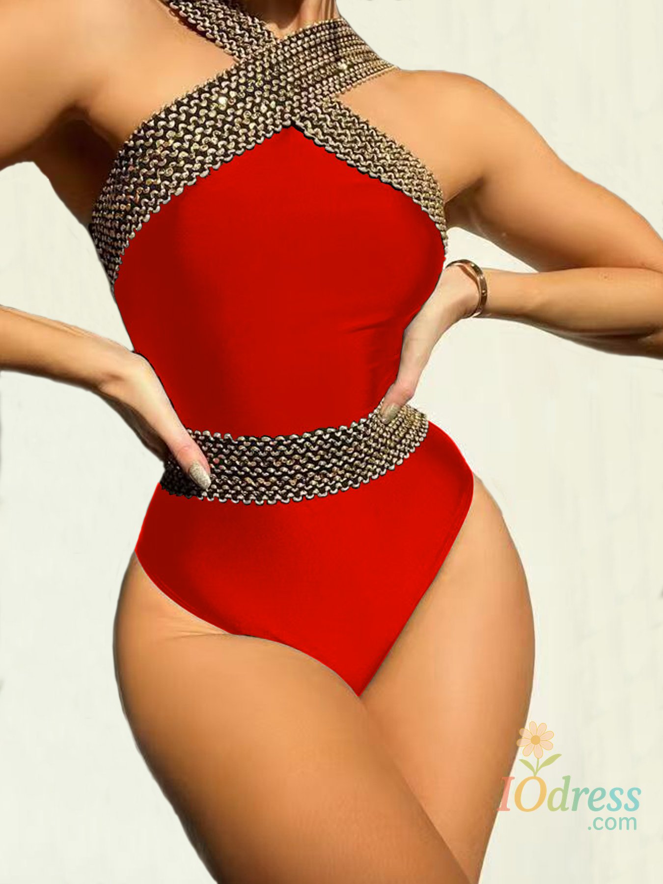 IO Dress Women's Cross Strap Bandeau One-Piece Swimsuit Adjustable Tummy Control Fashionable Comfortable Swimwear for Various Body Types
