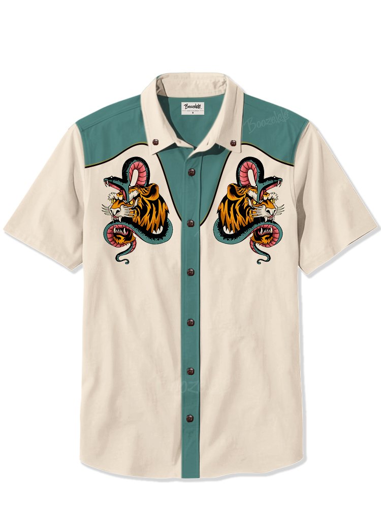 Retro tattoo Tiger And Snake - 100% Cotton Shirt