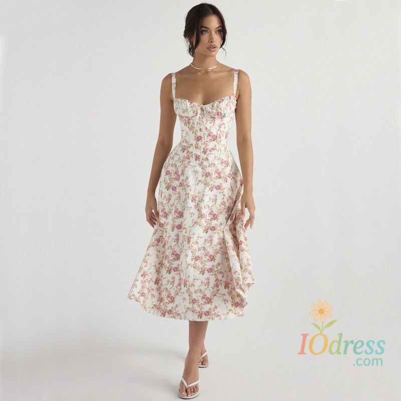 IO Dress Luxury new temperament solid color fashion high-end halter dress floral dress women