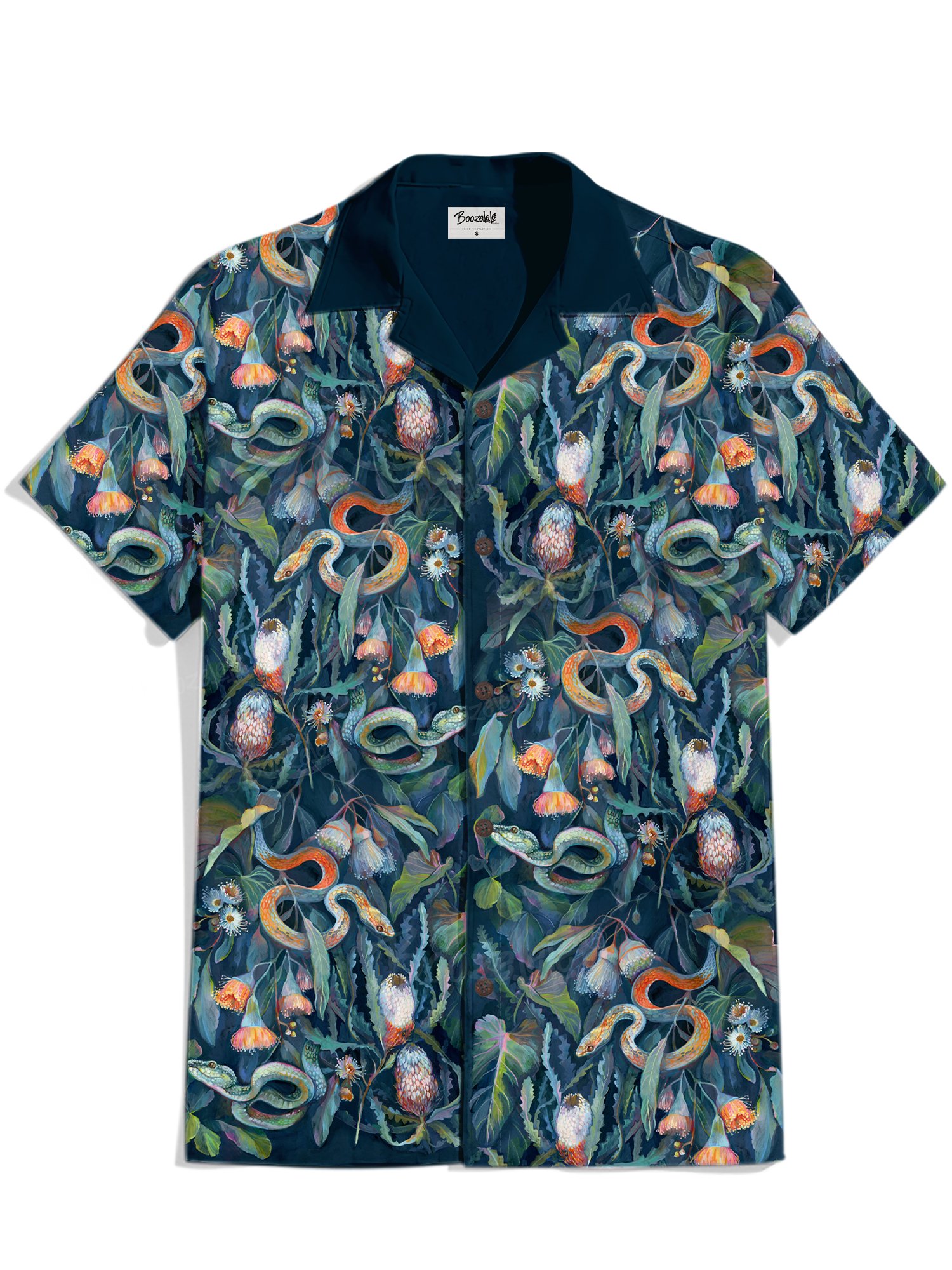 【Clara McAllister X Boozelele】Snakes and Flowers - 100% Cotton Cuban Collar Shirt