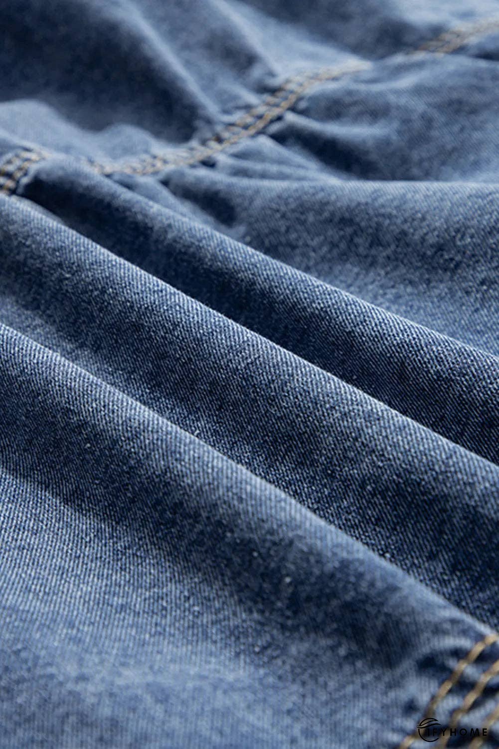Plus Size Denim V-Neck Puff Sleeve Blouse | IFYHOME