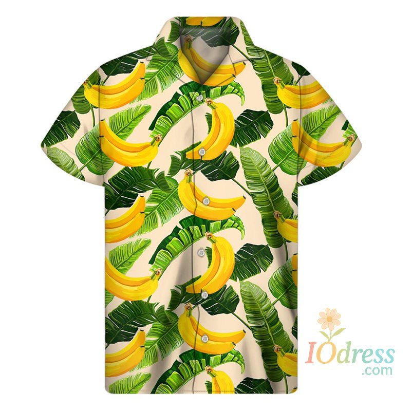 IO Menswear Banana 3d Printed Shirt Men Summer Vacation Tropical Plants Pattern Short Sleeves Hawaiian Shirts Button Lapel Aloha Blouse