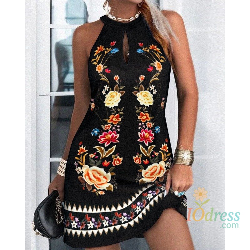 IO Dress Women's Summer Casual Dress Sleeveless Hanging Neck Fashion Printed Dress Commuter Holiday Party Women's Dress