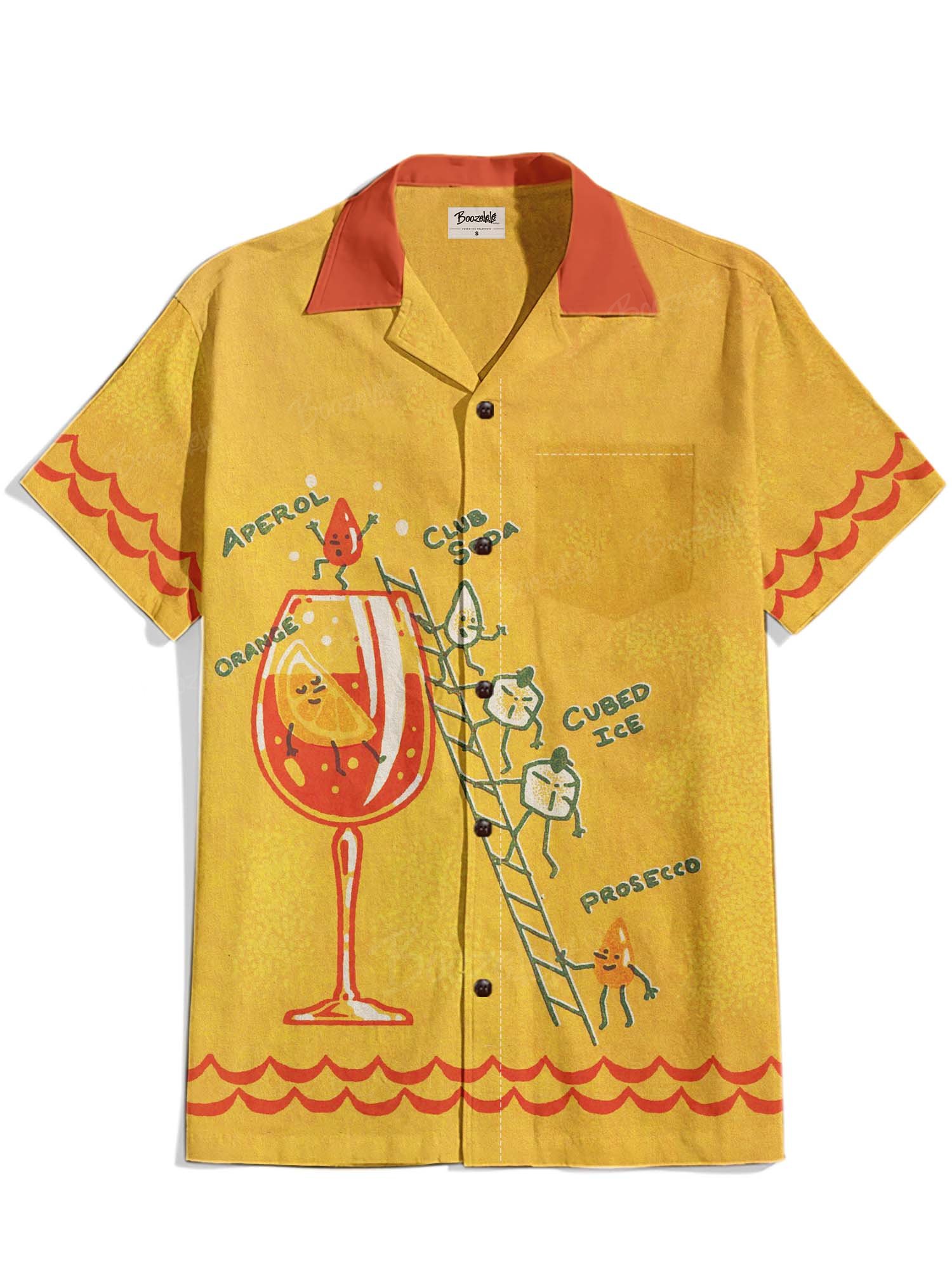 【Alison Cot&eacute; X Boozelele】Aperol Spritz Cocktails - 100% Cotton Cuban Collar Shirt