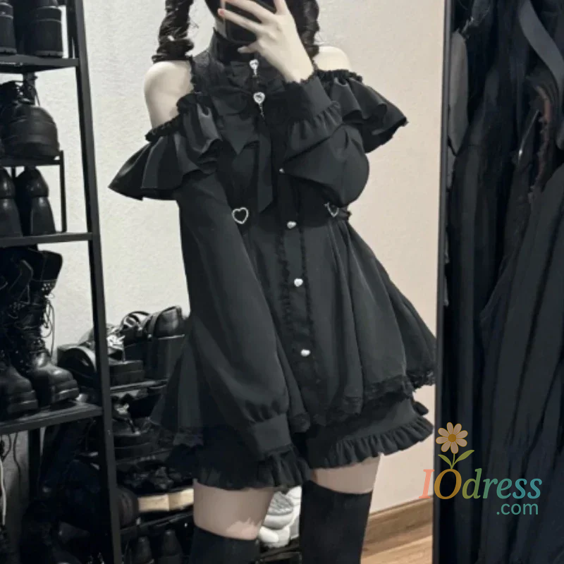 IO Dress Japanese Gothic Lolita Dress Set Women Harajuku Y2k Bow Lace Ruffles Collar Mini Dresses Female Elegant Party Cute Dress