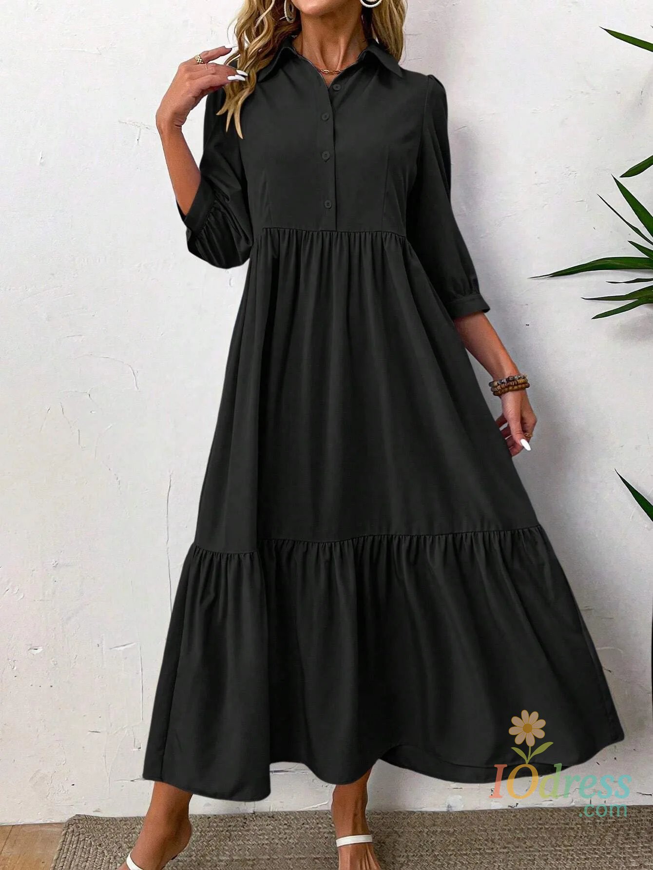 IO Dress5 Colors Summer Bohemian Shirt Dresses for Women V Neck Casual Elegant Long Dress Women Solid Color Half Sleeve Dresses Female