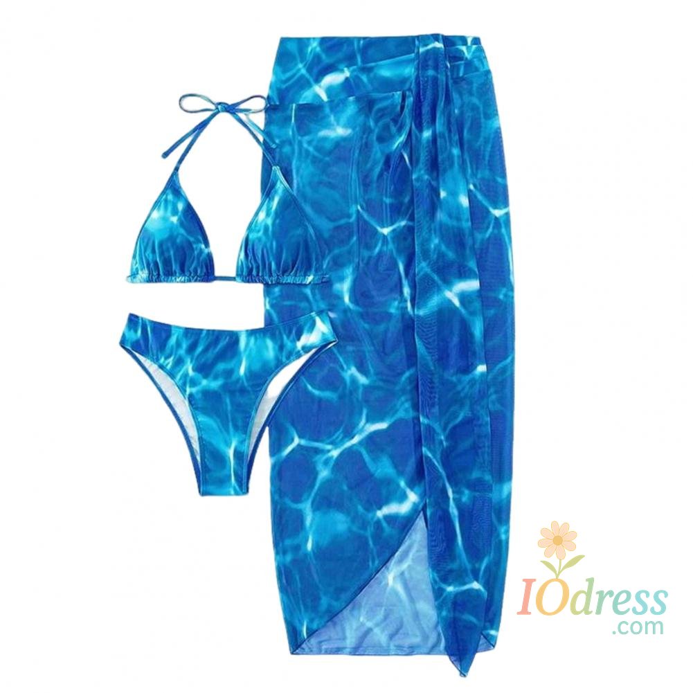 IO Dress 3 Pcs/Set Women Swimsuit Set Lace-up Halter Neck Bikini Set Wireless Summer Beach Swimwear Bathing Suit Wading Sports Clothes