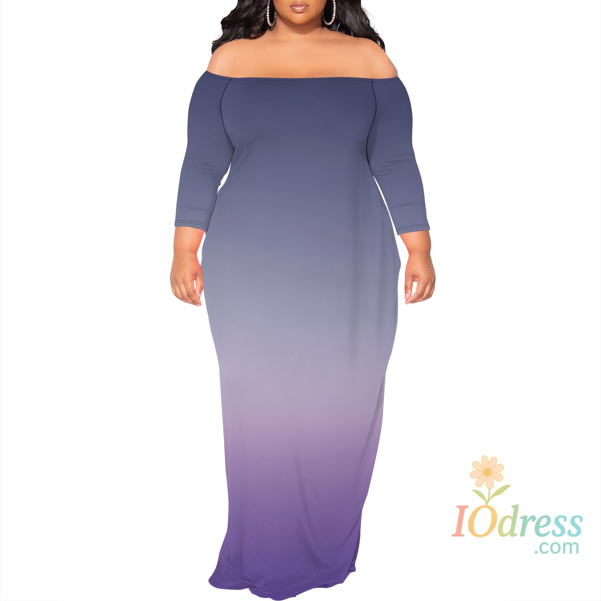 IO Dress Plus Size Dresses for Curvy Women Sexy Off Shoulder Fall Dress Solid Gradient Club Party Cocktail Fishtail Maxi Dress