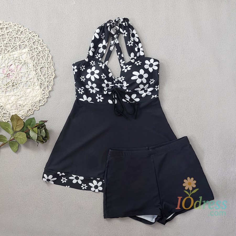 IO Dress Black Print Tankini Set 2025 New Two Pieces Swimsuits Plus Size Swimwear Women Bathing Suits Beachwear Bikini Swimdress