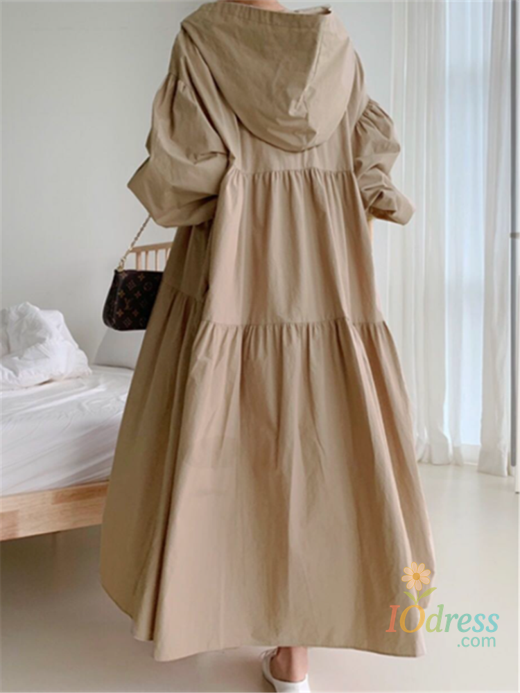 IO Dress REALEFT 2023 New Hooded Oversize Women's Shirts Dresses Puff Sleeve Solid Casual Loose Straight Long Dress Female Spring Autumn