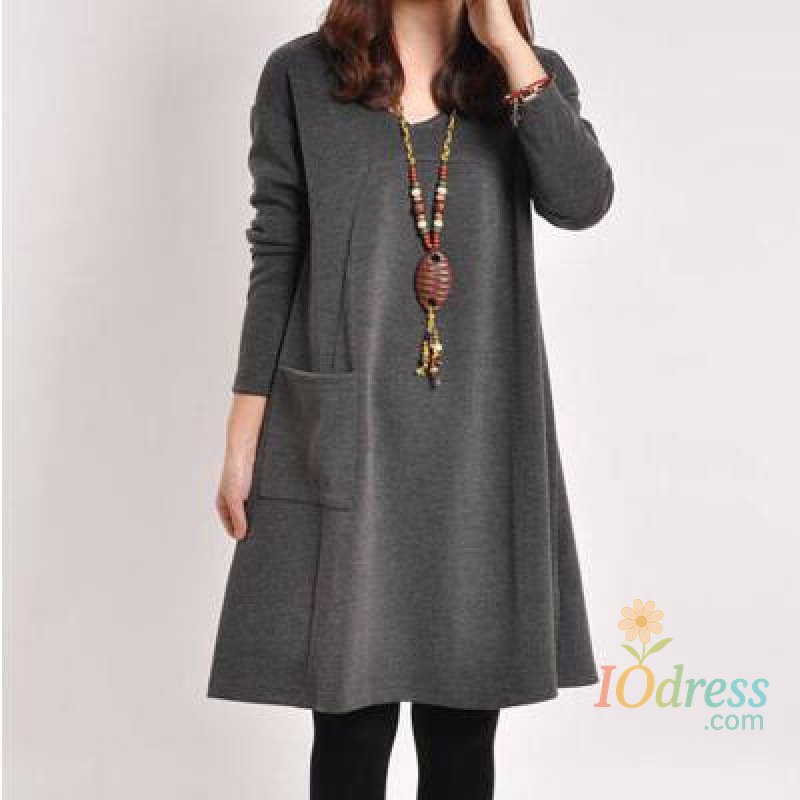 IO Dress Fall Winter 2024 New Plus Size Women's Casual Comfortable Warm Simple Solid Color V Neck Loose Leggings Dress