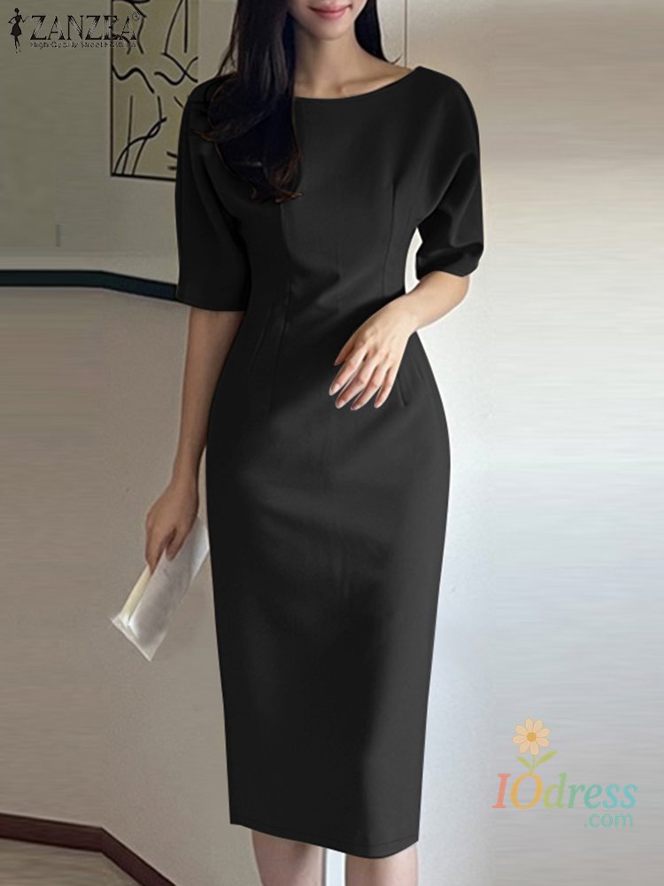 IO Dress Women Stylish Half Sleeve Slim Fit Office Sundress 2025 Shop Summer Dress Casual Solid Midi Dresses Elegant Party Sundress