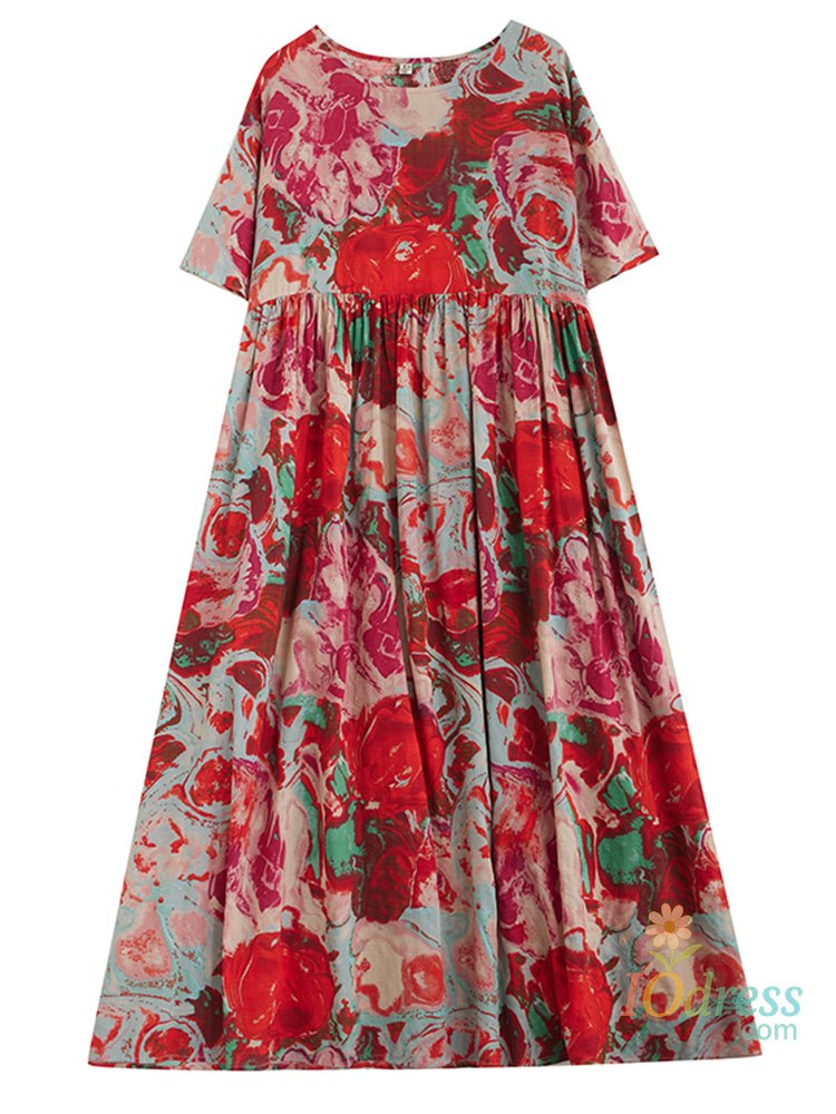 IO Dress 2025 New Summer Cotton Vintage Casual Loose Print Dresses For Women Holiday Boho Dress Femme Robe Vestidos Elegant Long Clothing