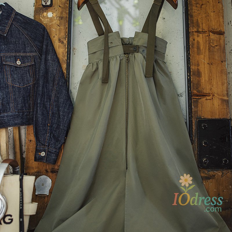 IO Dress Maden Women Workwear Pinafore Dress A-Line Suspender Skirt Vintage Overall Long Dress Adjustable Strap Casual Dress for Fall
