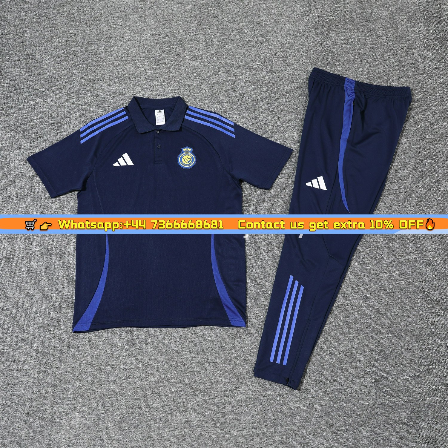 Al Nassr Riyadh Victory 25-26 POLO Short-Sleeve Training Set - Deep Blue Top and Pants