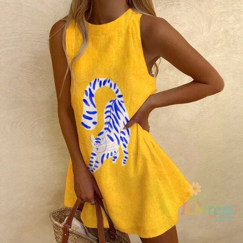 IO Dress Women Sleeveless Dress Cute Sardines Fish Graphic Print Summer New Short Dress Beach Vacation Party Girl Skirts Dress