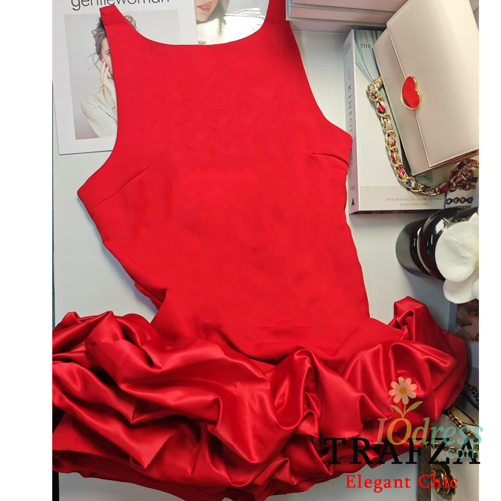 IO Dress TRAFZA Sexy Solid White Flower Bud Tierred Red Mini Dress Safety Pants Women Dress New 2025 Spring Summer Fashion Party Dress