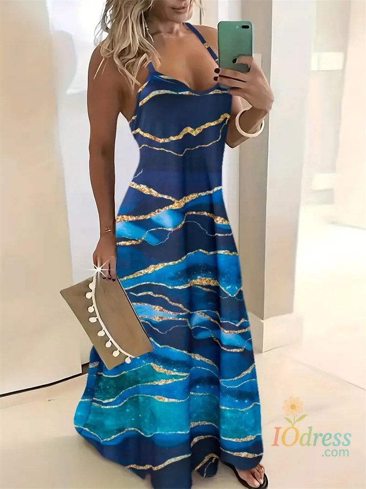 IO Dress Women's New Fashion Summer Sleeveless Dress Casual Long Retro Strap Dress Street 3D Texture Print Comfortable Breathable Dress