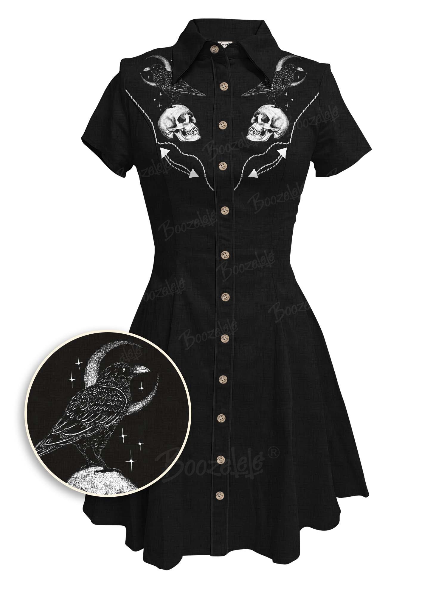 【Embroidery】【Mystic Heart X Boozelele】Crow With Moon - 100% Cotton Dress