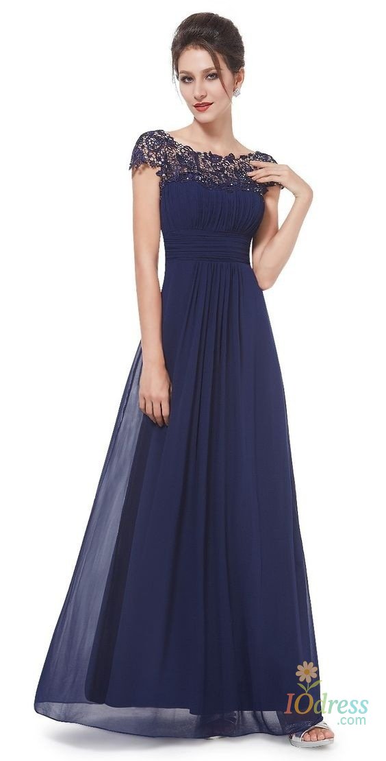IO Dress Perspective Lace Open Back Chiffon Ruched Long Solid Color Evening Bridesmaid Dress