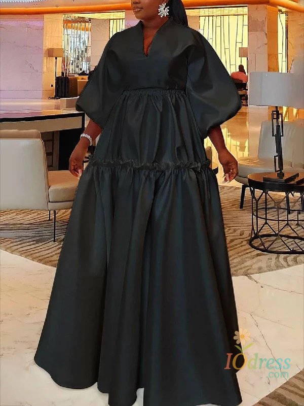 IO Dress UOOZEE 2025 New Female Fashion Simple Solid Color Falbala Long Dress Spring Summer Loose High Waisted Casual Maxi Dresses