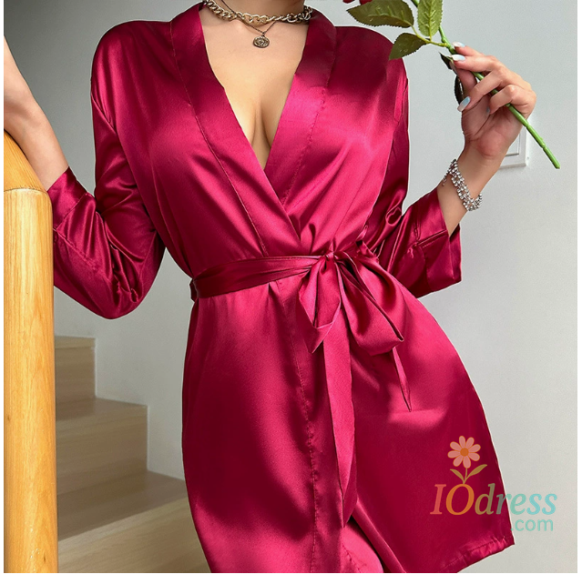 IO Dress Women's Short Kimono Robe Silky Satin Bathrobe Bride Bridesmaids Getting Ready Sleepwear Soft Nightgown