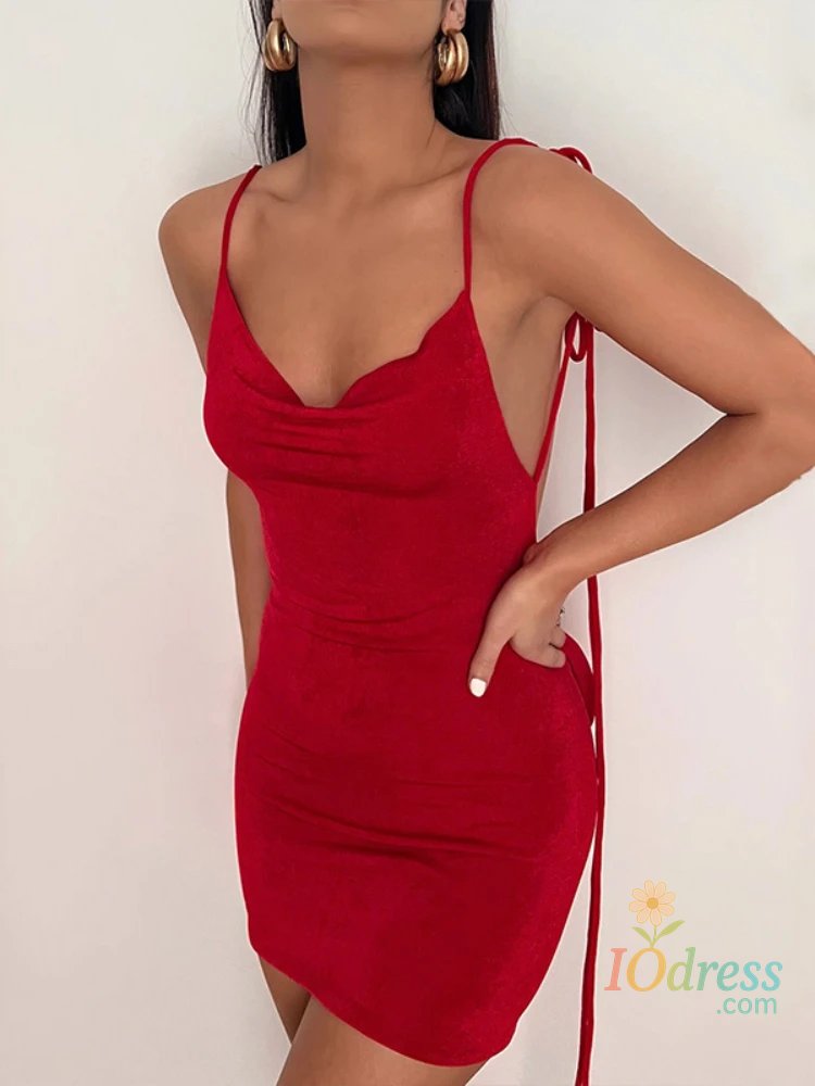 IO Dress Sexy Back Deep Open Backless Slim Velvet Dress Women Long Spaghetti Shoulder Strap Skinny Mini Dress Elegant Club Party Vestidos