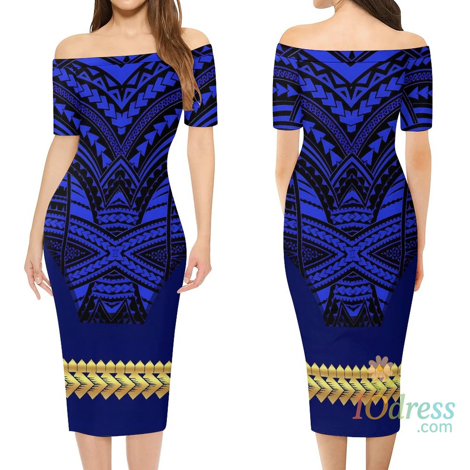 IO Dress Summer Women'S Sheath Dress Polynesian Tribal Design Ladies Elegant Off-The-Shoulder Evening Gown Custom