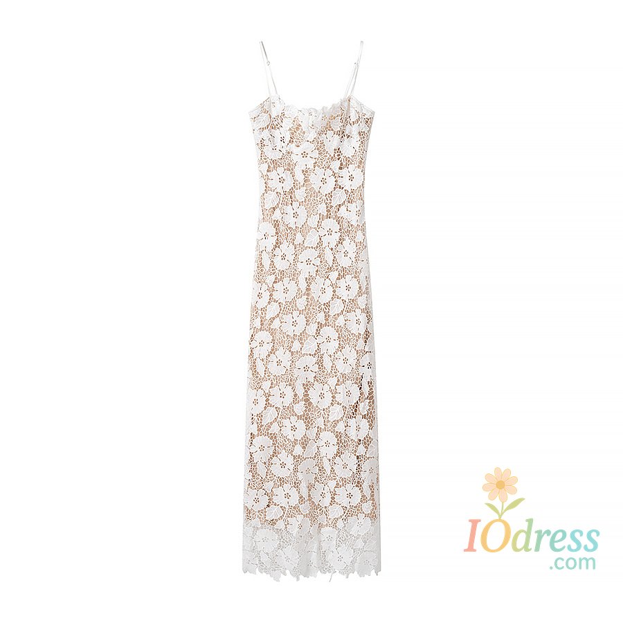 IO Dress MUJER Lace Slip Long Dress Woman Embroidery Corset Midi Dress Women Sexy Backless Party Dresses for Women Straps Women's Dress