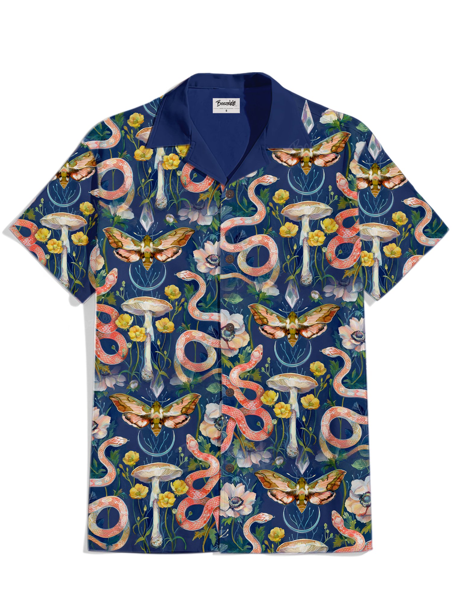 【Clara McAllister X Boozelele】Butterfly and Snake - 100% Cotton Cuban Collar Shirt