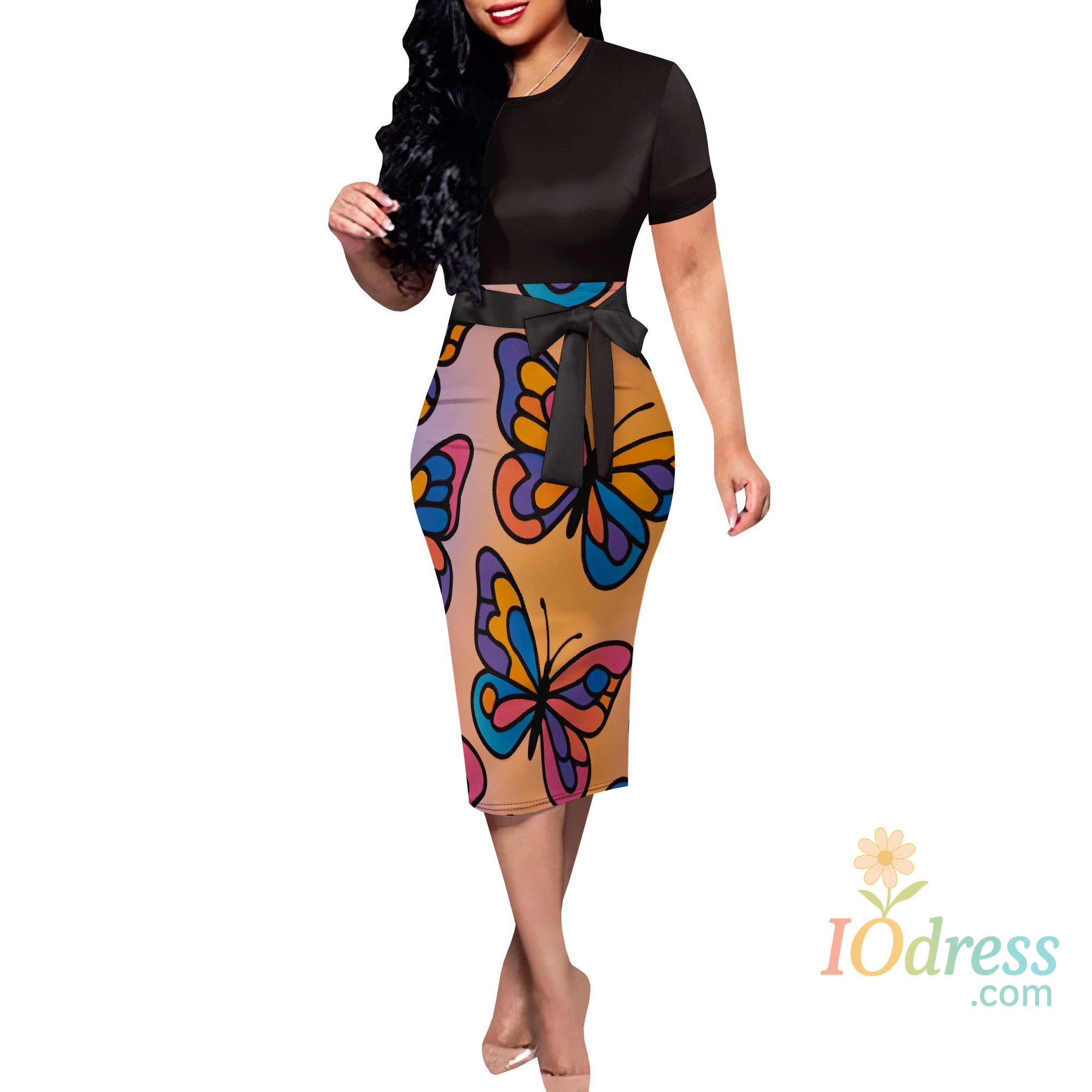 IO Dress Women Midi Bodycon Dress Work Casual Cute Floral Prints Pencil Dresses