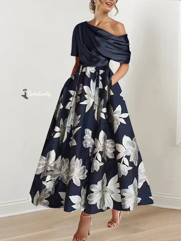 A-Line/Princess One-shoulder Printed Flower Mother of the Bride Dresses