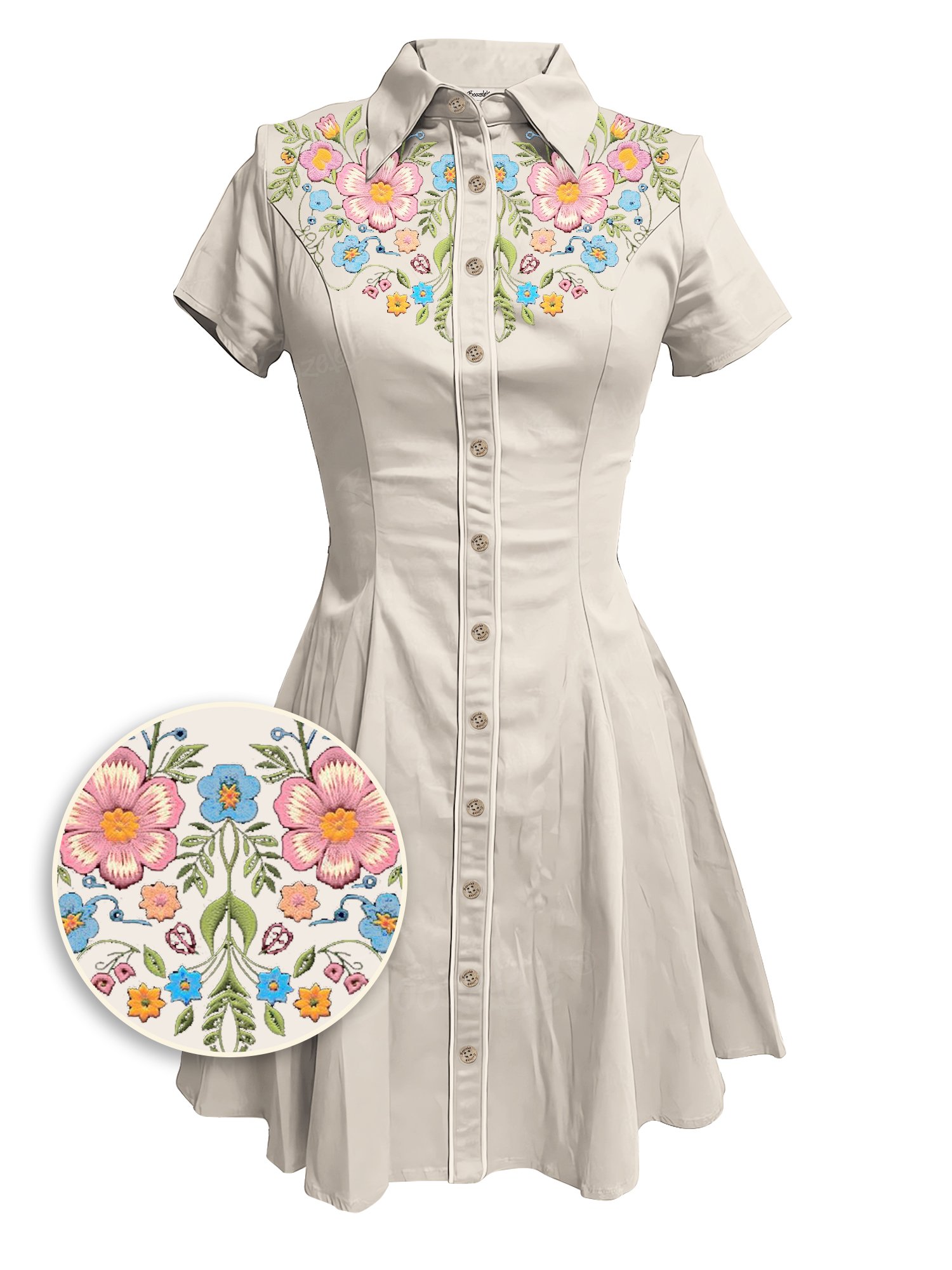 【Embroidery】Flower - 100% Cotton Dress