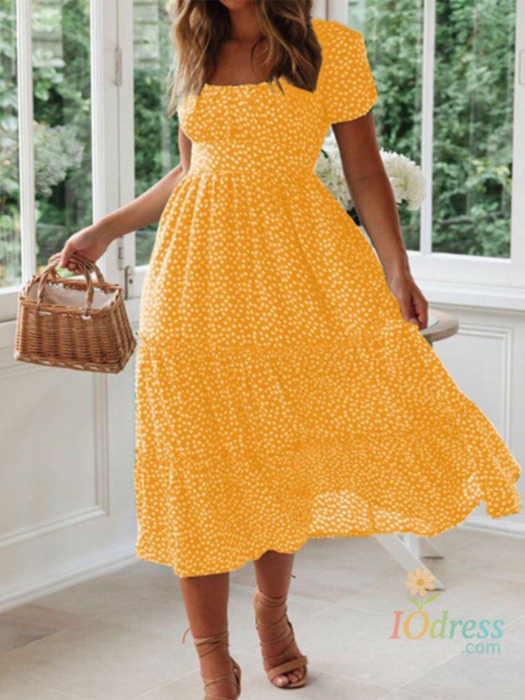 IO Dress Vestidos Vintage Vintage Print Puff Sleeve summer Beach sweet dresses Casual Square collar floral maxi long dress 2024 festa