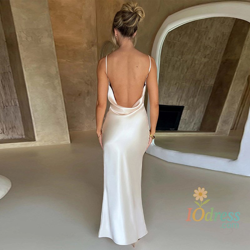 IO Dress Dulzura Lace Up Backless Satin Strap Maxi Dress For Women Side Slit Bodycon Sexy  Party Elegant Birthday Evening Outfits Summer
