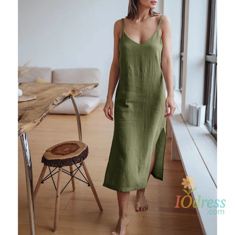 IO Dress Muslin 100% Cotton Gauze Women'S Dress Sexy Adjustable Strap Sleeveless Open Side Maix Long Dress Summer Comfortable Outfit