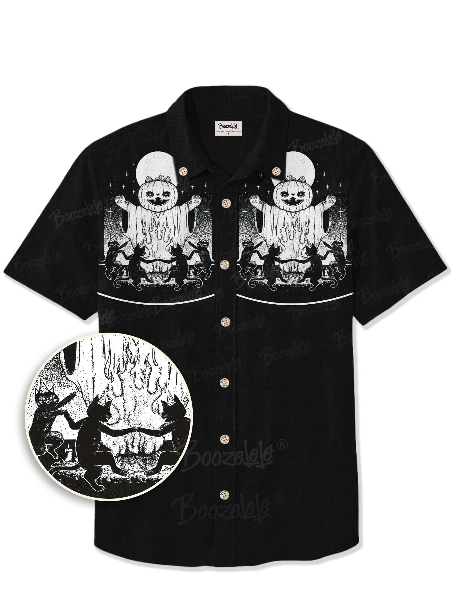 【Mystic Heart X Boozelele】Meowgical Pumpkin Ghost And Cat - 100% Cotton Shirt