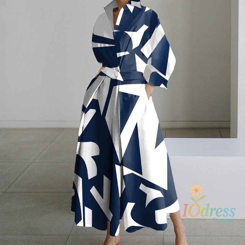 IO Dress Women Elegant Shirt Dress New Spring Autumn Long Sleeve Solid Color Fashion Print Maxi Dresses Casual Office Lady Dress Vestidos