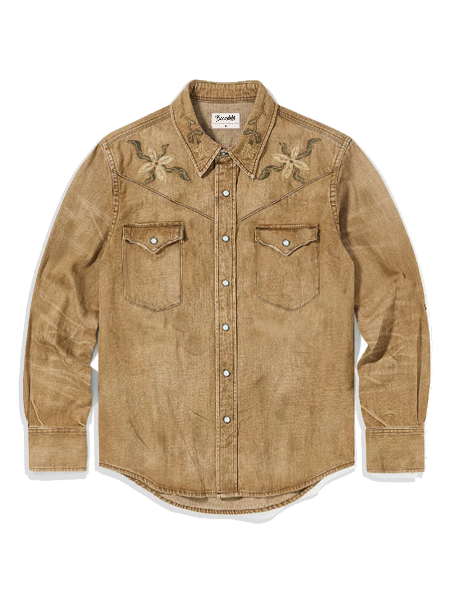 【Embroidery】Western Pattern  - Denim Long Sleeves Shirt