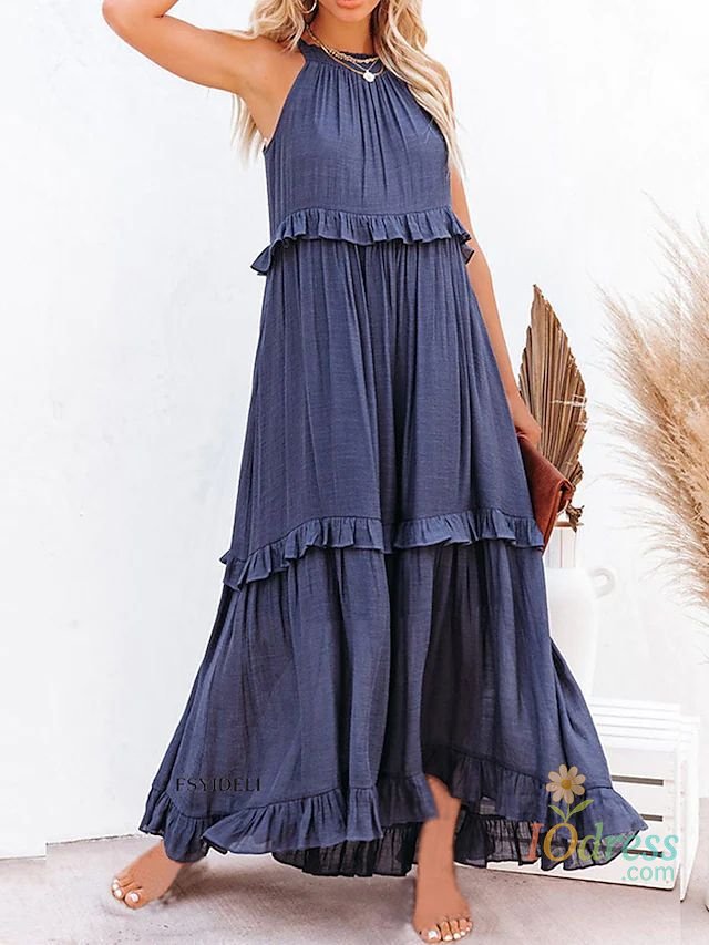 IO Dress Fitshinling Ruffles Party Long Dresses For Women Costume Sexy Sleeveless Maxi Dress Dance Wear A Line Boho Holiday Vestidos