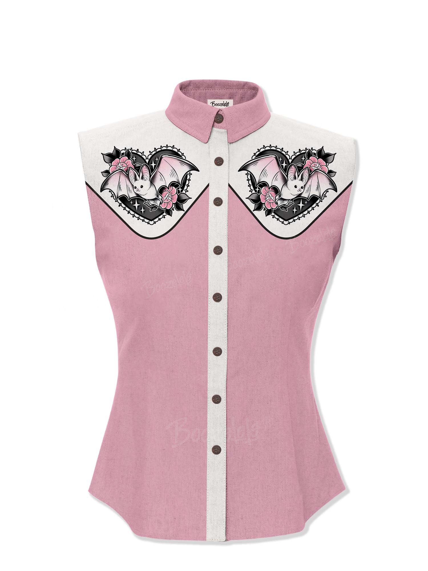 【Jazmin Marsella X Boozelele】Love Bat And Flower - Women&lsquo;S 100% Cotton Sleeveless Shirt