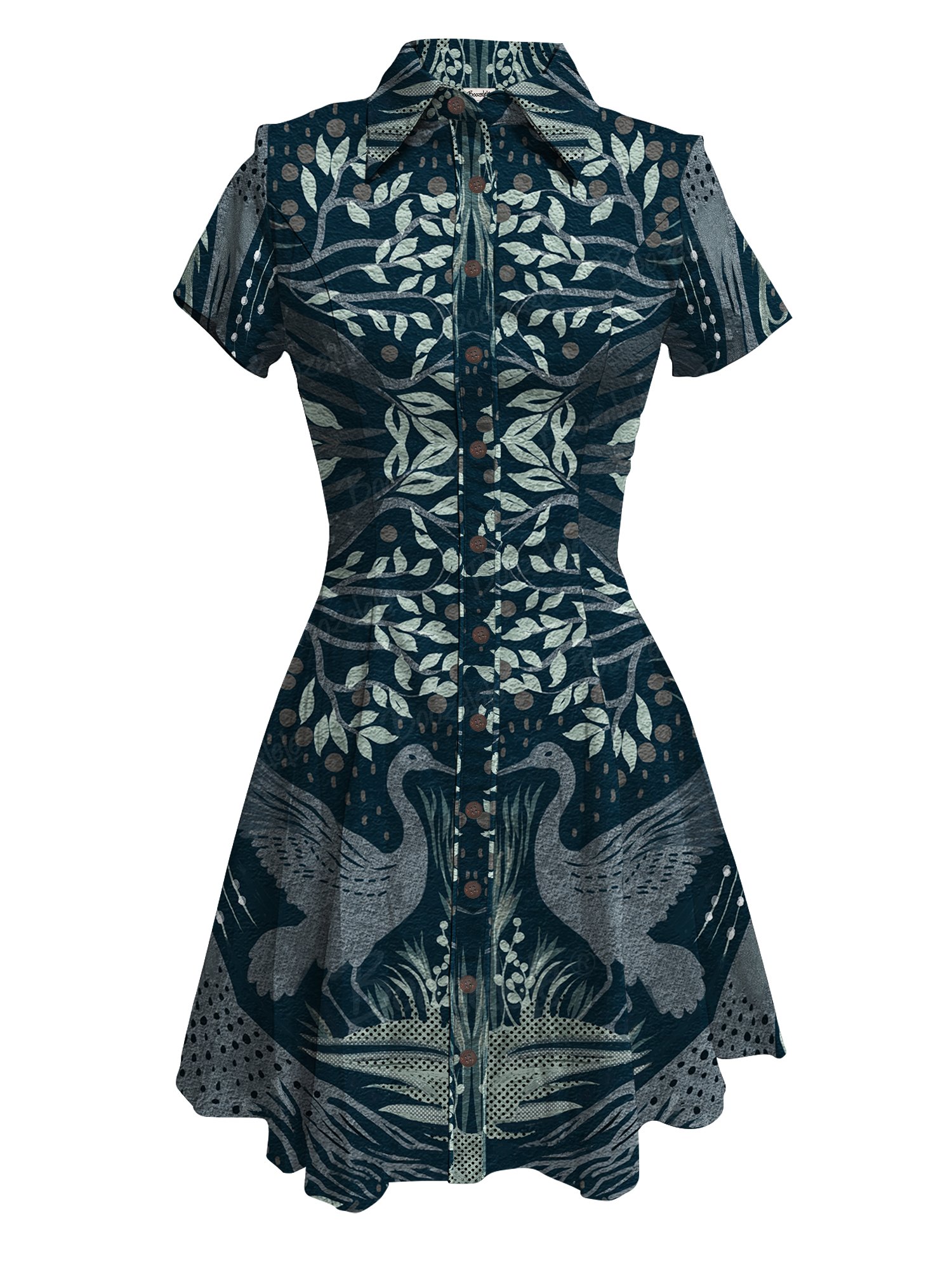 【Josie X Boozelele】Dark Green Swan Botanical Garden- 100% Cotton Dress