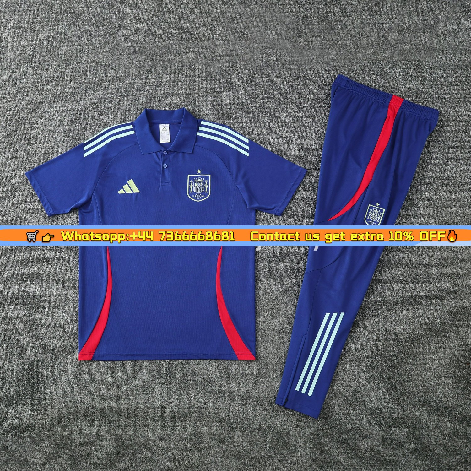 Spain 25-26 POLO Short-Sleeve Training Set - Royal Blue Top and Pants
